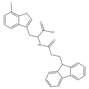 (2S)-2-({[(9H-fluoren-9-yl)methoxy]carbonyl}amino)-3-(7-fluoro-1-benzothiophen-3-yl)propanoic acid结构式