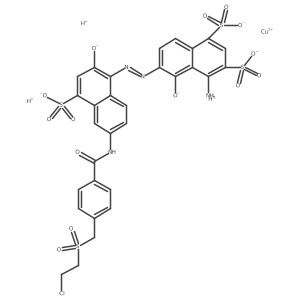 Cuprate(3-), [4-amino-6-[2-[6-[[4-[[(2-chloroethyl)sulfonyl]methyl]benzoyl]amino]-2-(hydroxy-kappaO)-4-sulfo-1-naphthalenyl]diazenyl-kappaN1]-5-(hydroxy-kappaO)-1,3-naphthalenedisulfonato(5-)]-, hydrogen (1:3) Structure