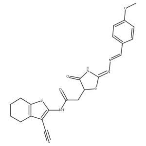 N-(3-cyano-4,5,6,7-tetrahydro-1-benzothiophen-2-yl)-2-{(2E)-2-[(2E)-(4-methoxybenzylidene)hydrazinylidene]-4-oxo-1,3-thiazolidin-5-yl}acetamide结构式