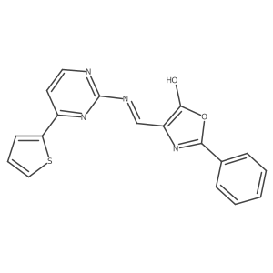 2-phenyl-4-((E)-{[4-(2-thienyl)-2-pyrimidinyl]amino}methylidene)-1,3-oxazol-5(4H)-one Structure