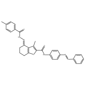 Benzoic acid, 4-methyl-, 2-[6,7-dihydro-3-methyl-2-[[[4-(2-phenyldiazenyl)phenyl]amino]carbonyl]-4(5H)-benzofuranylidene]hydrazide结构式