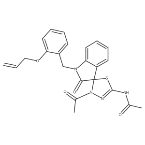 N-(3'-acetyl-2-oxo-1-{[2-(prop-2-en-1-yloxy)phenyl]methyl}-1,2-dihydro-3'H-spiro[indole-3,2'-[1,3,4]thiadiazole]-5'-yl)acetamide结构式