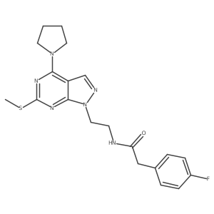 2-(4-fluorophenyl)-N-(2-(6-(methylthio)-4-(pyrrolidin-1-yl)-1H-pyrazolo[3,4-d]pyrimidin-1-yl)ethyl)acetamide结构式