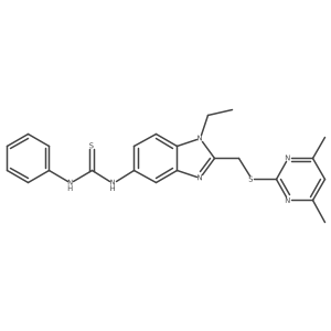 1-(2-{[(4,6-dimethylpyrimidin-2-yl)sulfanyl]methyl}-1-ethyl-1H-benzimidazol-5-yl)-3-phenylthiourea结构式