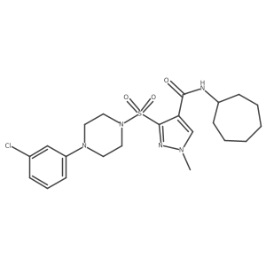 3-((4-(3-chlorophenyl)piperazin-1-yl)sulfonyl)-N-cycloheptyl-1-methyl-1H-pyrazole-4-carboxamide结构式