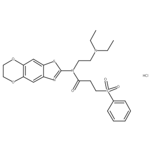 N-(2-(diethylamino)ethyl)-N-(6,7-dihydro-[1,4]dioxino[2',3':4,5]benzo[1,2-d]thiazol-2-yl)-3-(phenylsulfonyl)propanamide hydrochloride结构式