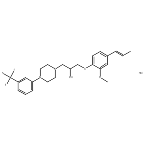(E)-1-(2-methoxy-4-(prop-1-en-1-yl)phenoxy)-3-(4-(3-(trifluoromethyl)phenyl)piperazin-1-yl)propan-2-ol hydrochloride Structure