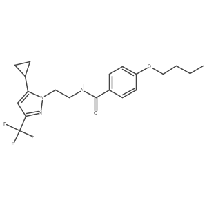 4-butoxy-N-(2-(5-cyclopropyl-3-(trifluoromethyl)-1H-pyrazol-1-yl)ethyl)benzamide结构式