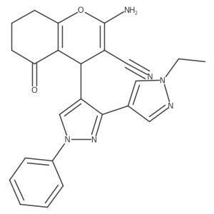 2-Amino-4-(1'-ethyl-1-phenyl-1H,1'H-[3,4'-bipyrazol]-4-yl)-5-oxo-5,6,7,8-tetrahydro-4H-chromene-3-carbonitrile结构式