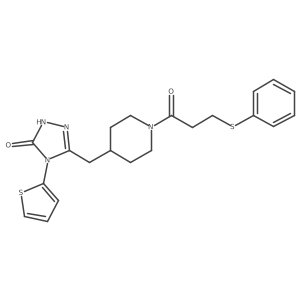 3-((1-(3-(phenylthio)propanoyl)piperidin-4-yl)methyl)-4-(thiophen-2-yl)-1H-1,2,4-triazol-5(4H)-one结构式