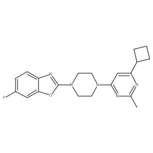 2-[4-(6-Cyclobutyl-2-methylpyrimidin-4-yl)piperazin-1-yl]-6-fluoro-1,3-benzoxazole结构式