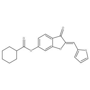 (Z)-3-oxo-2-(thiophen-2-ylmethylene)-2,3-dihydrobenzofuran-6-yl cyclohexanecarboxylate结构式
