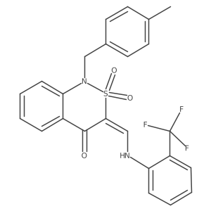 (E)-1-(4-methylbenzyl)-3-(((2-(trifluoromethyl)phenyl)amino)methylene)-1H-benzo[c][1,2]thiazin-4(3H)-one 2,2-dioxide Structure