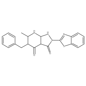 2-(1,3-Benzothiazol-2-yl)-5-benzyl-6-methyl-1,3a,5,6,7,7a-hexahydropyrazolo[3,4-b]pyridine-3,4-dione结构式
