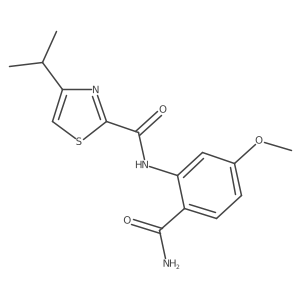 4-Isopropylthiazole-2-carboxylic acid (2-carbamoyl-5-methoxy-phenyl)-amide结构式