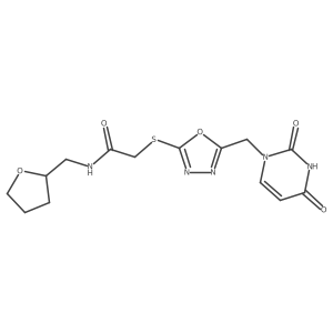 2-((5-((2,4-dioxo-3,4-dihydropyrimidin-1(2H)-yl)methyl)-1,3,4-oxadiazol-2-yl)thio)-N-((tetrahydrofuran-2-yl)methyl)acetamide Structure