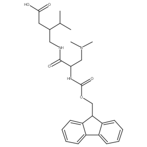 3-{[(2S)-3-(dimethylamino)-2-({[(9H-fluoren-9-yl)methoxy]carbonyl}amino)propanamido]methyl}-4-methylpentanoic acid结构式
