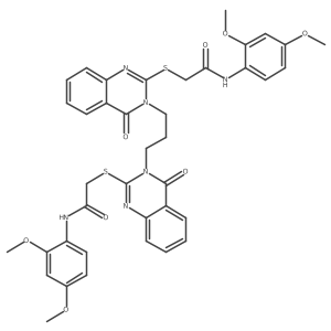 N-(2,4-dimethoxyphenyl)-2-[(3-{3-[2-({[(2,4-dimethoxyphenyl)carbamoyl]methyl}sulfanyl)-4-oxo-3,4-dihydroquinazolin-3-yl]propyl}-4-oxo-3,4-dihydroquinazolin-2-yl)sulfanyl]acetamide结构式