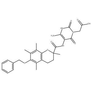 2-[6-amino-2,4-dioxo-5-[(2,5,7,8-tetramethyl-6-phenylmethoxy-3,4-dihydrochromene-2-carbonyl)amino]-1H-pyrimidin-3-yl]acetic acid结构式