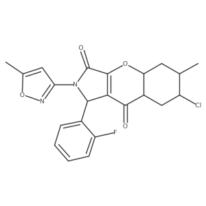 7-chloro-1-(2-fluorophenyl)-6-methyl-2-(5-methyl-1,2-oxazol-3-yl)-4a,5,6,7,8,8a-hexahydro-1H-chromeno[2,3-c]pyrrole-3,9-dione结构式