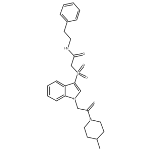 2-((1-(2-(4-methylpiperidin-1-yl)-2-oxoethyl)-1H-indol-3-yl)sulfonyl)-N-phenethylacetamide结构式