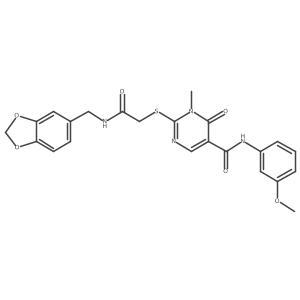 2-((2-((benzo[d][1,3]dioxol-5-ylmethyl)amino)-2-oxoethyl)thio)-N-(3-methoxyphenyl)-1-methyl-6-oxo-1,6-dihydropyrimidine-5-carboxamide Structure