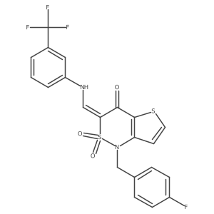 (3Z)-1-(4-fluorobenzyl)-3-({[3-(trifluoromethyl)phenyl]amino}methylidene)-1H-thieno[3,2-c][1,2]thiazin-4(3H)-one 2,2-dioxide Structure