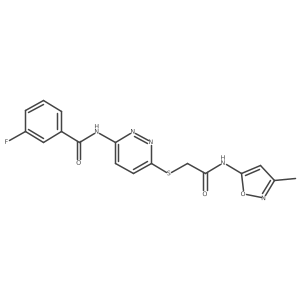 3-fluoro-N-(6-((2-((3-methylisoxazol-5-yl)amino)-2-oxoethyl)thio)pyridazin-3-yl)benzamide Structure