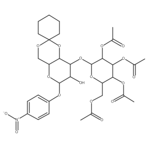 4-Nitrophenyl 3-O-(2,3,4,6-tetra-O-acetyl-alpha-D-mannopyranosyl)-4,6-O-cyclohexylidene-beta-D-mannopyranoside结构式