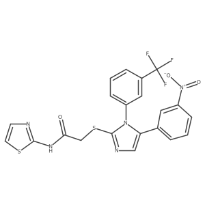 2-((5-(3-nitrophenyl)-1-(3-(trifluoromethyl)phenyl)-1H-imidazol-2-yl)thio)-N-(thiazol-2-yl)acetamide结构式