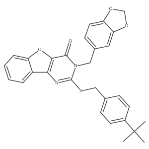 3-(1,3-benzodioxol-5-ylmethyl)-2-[(4-tert-butylbenzyl)sulfanyl][1]benzofuro[3,2-d]pyrimidin-4(3H)-one Structure