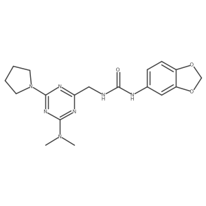 1-(Benzo[d][1,3]dioxol-5-yl)-3-((4-(dimethylamino)-6-(pyrrolidin-1-yl)-1,3,5-triazin-2-yl)methyl)urea结构式