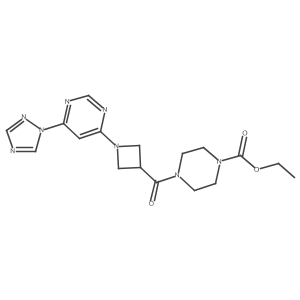 ethyl 4-(1-(6-(1H-1,2,4-triazol-1-yl)pyrimidin-4-yl)azetidine-3-carbonyl)piperazine-1-carboxylate结构式