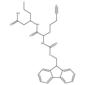 3-[5-cyano-2-({[(9H-fluoren-9-yl)methoxy]carbonyl}amino)pentanamido]hexanoic acid Structure