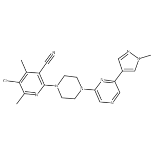 5-chloro-4,6-dimethyl-2-{4-[6-(1-methyl-1H-pyrazol-4-yl)pyrazin-2-yl]piperazin-1-yl}pyridine-3-carbonitrile结构式