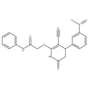 2-{[3-cyano-4-(3-nitrophenyl)-6-oxo-1,4,5,6-tetrahydropyridin-2-yl]sulfanyl}-N-phenylacetamide结构式