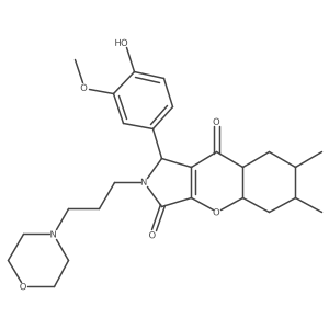 1-(4-hydroxy-3-methoxyphenyl)-6,7-dimethyl-2-(3-morpholin-4-ylpropyl)-4a,5,6,7,8,8a-hexahydro-1H-chromeno[2,3-c]pyrrole-3,9-dione结构式
