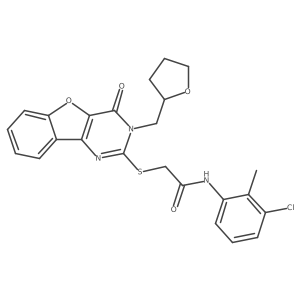N-(3-chloro-2-methylphenyl)-2-((4-oxo-3-((tetrahydrofuran-2-yl)methyl)-3,4-dihydrobenzofuro[3,2-d]pyrimidin-2-yl)thio)acetamide结构式