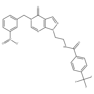 N-(2-(5-(3-nitrobenzyl)-4-oxo-4,5-dihydro-1H-pyrazolo[3,4-d]pyrimidin-1-yl)ethyl)-4-(trifluoromethyl)benzamide结构式