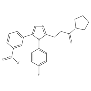 2-((1-(4-fluorophenyl)-5-(3-nitrophenyl)-1H-imidazol-2-yl)thio)-1-(pyrrolidin-1-yl)ethanone结构式