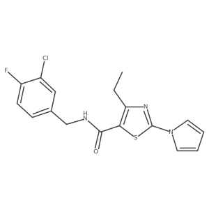 N-[(3-chloro-4-fluorophenyl)methyl]-4-ethyl-2-(1H-pyrrol-1-yl)-1,3-thiazole-5-carboxamide结构式