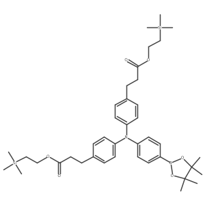 Bis(2-(trimethylsilyl)ethyl) 3,3'-(((4-(4,4,5,5-tetramethyl-1,3,2-dioxaborolan-2-yl)phenyl)azanediyl)bis(4,1-phenylene))dipropanoate结构式