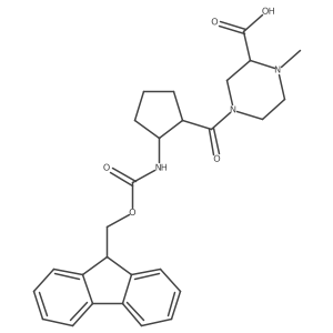 4-[2-({[(9H-fluoren-9-yl)methoxy]carbonyl}amino)cyclopentanecarbonyl]-1-methylpiperazine-2-carboxylic acid结构式