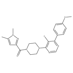 4-[4-(1,5-dimethyl-1H-pyrazole-3-carbonyl)piperazin-1-yl]-5-fluoro-6-(4-methoxyphenyl)pyrimidine Structure