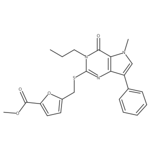 methyl 5-(((5-methyl-4-oxo-7-phenyl-3-propyl-4,5-dihydro-3H-pyrrolo[3,2-d]pyrimidin-2-yl)thio)methyl)furan-2-carboxylate结构式
