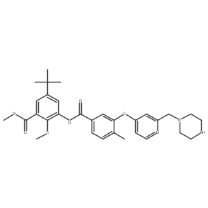 Methyl 5-tert-butyl-2-methoxy-3-[4-methyl-3-(2-piperazin-1-ylmethyl-pyridin-4-yloxy)-benzoylamino]-benzoate结构式