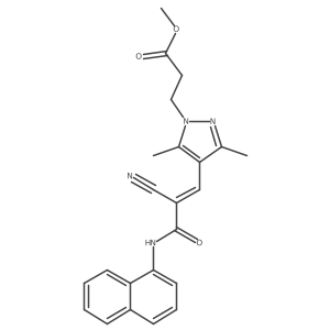 methyl 3-[4-[(Z)-2-cyano-3-(naphthalen-1-ylamino)-3-oxoprop-1-enyl]-3,5-dimethylpyrazol-1-yl]propanoate结构式