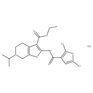 Ethyl 2-(2,5-dichlorothiophene-3-carboxamido)-6-isopropyl-4,5,6,7-tetrahydrothieno[2,3-c]pyridine-3-carboxylate hydrochloride结构式