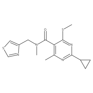 2-cyclopropyl-N,4-dimethyl-6-(methylsulfanyl)-N-[(1,3-thiazol-4-yl)methyl]pyrimidine-5-carboxamide结构式