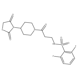 N-(3-(4-(2,4-dioxothiazolidin-3-yl)piperidin-1-yl)-3-oxopropyl)-2,6-difluorobenzenesulfonamide结构式